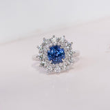 Cushion Blue Sapphire Double Halo Ring