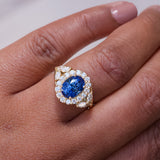 Royal Blue Sapphire Floral Design Engagement Ring