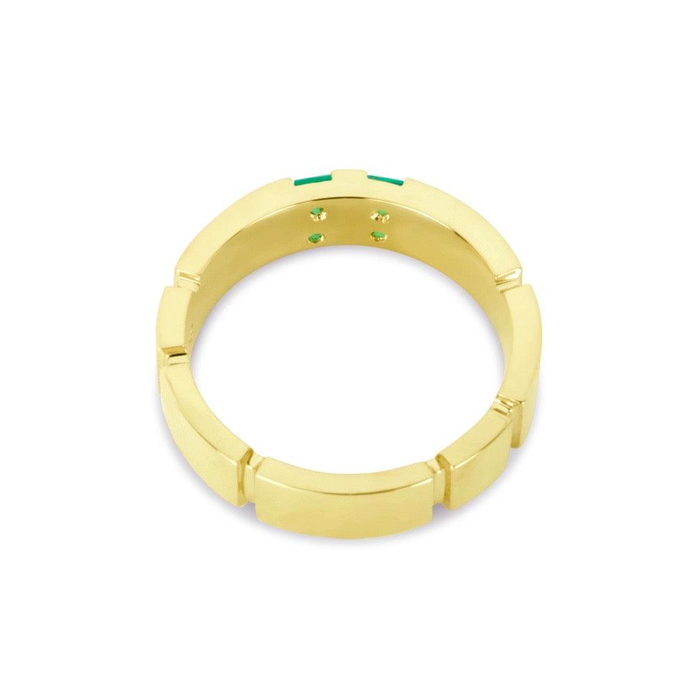 Emerald Men's Wedding Band Yellow Gold