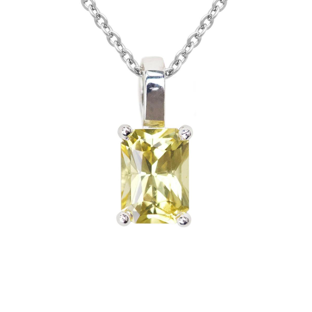 Yellow Sapphire Solitaire Pendant White Gold
