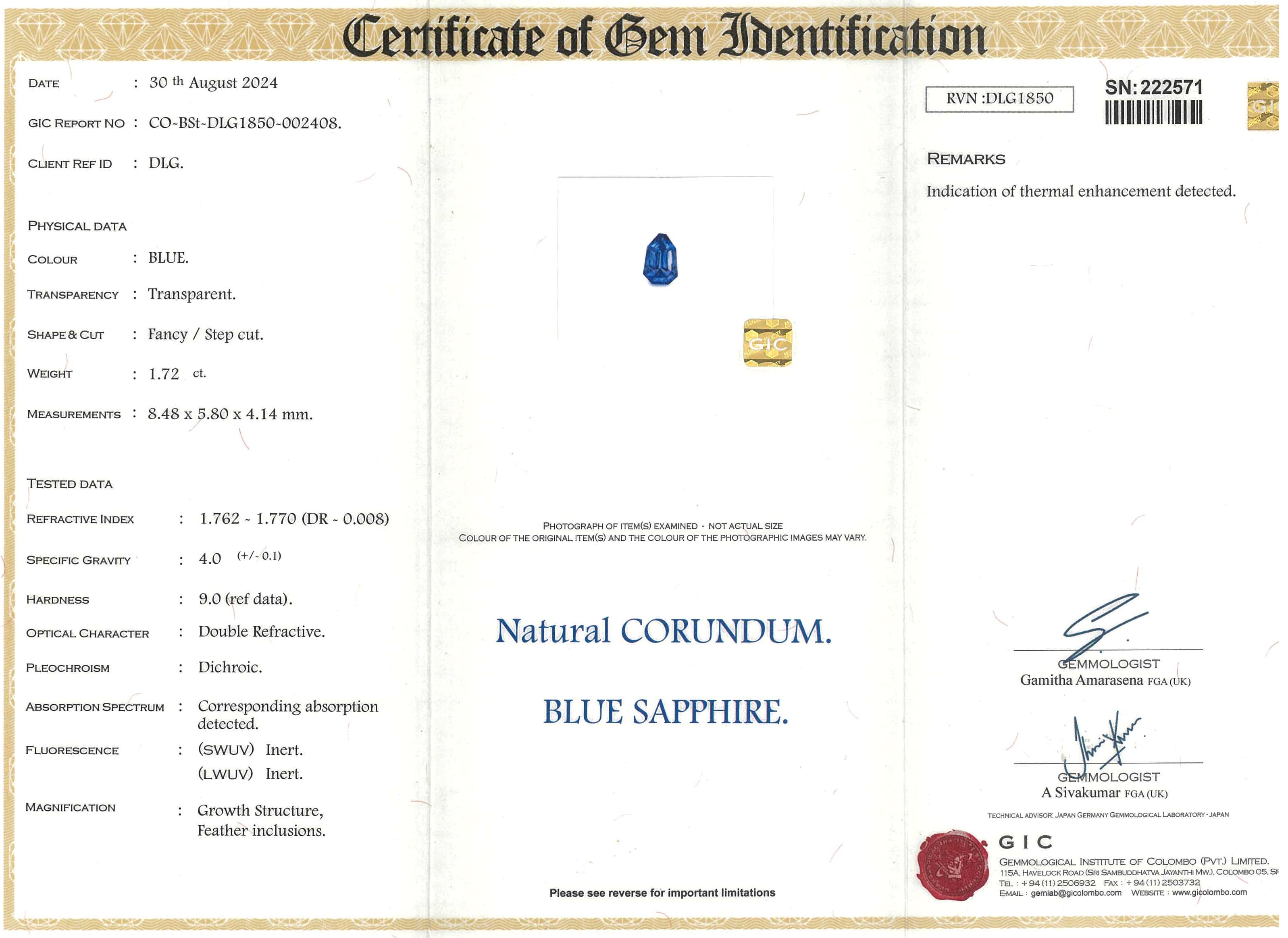 1.72 ct Ceylon Blue Sapphire Fancy Cut Natural Heated Gems
