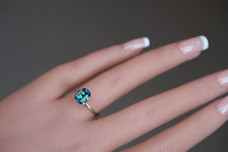 2.04 ct Bluish Green Emerald Cut Madagascar Sapphire Unheated Gemstone