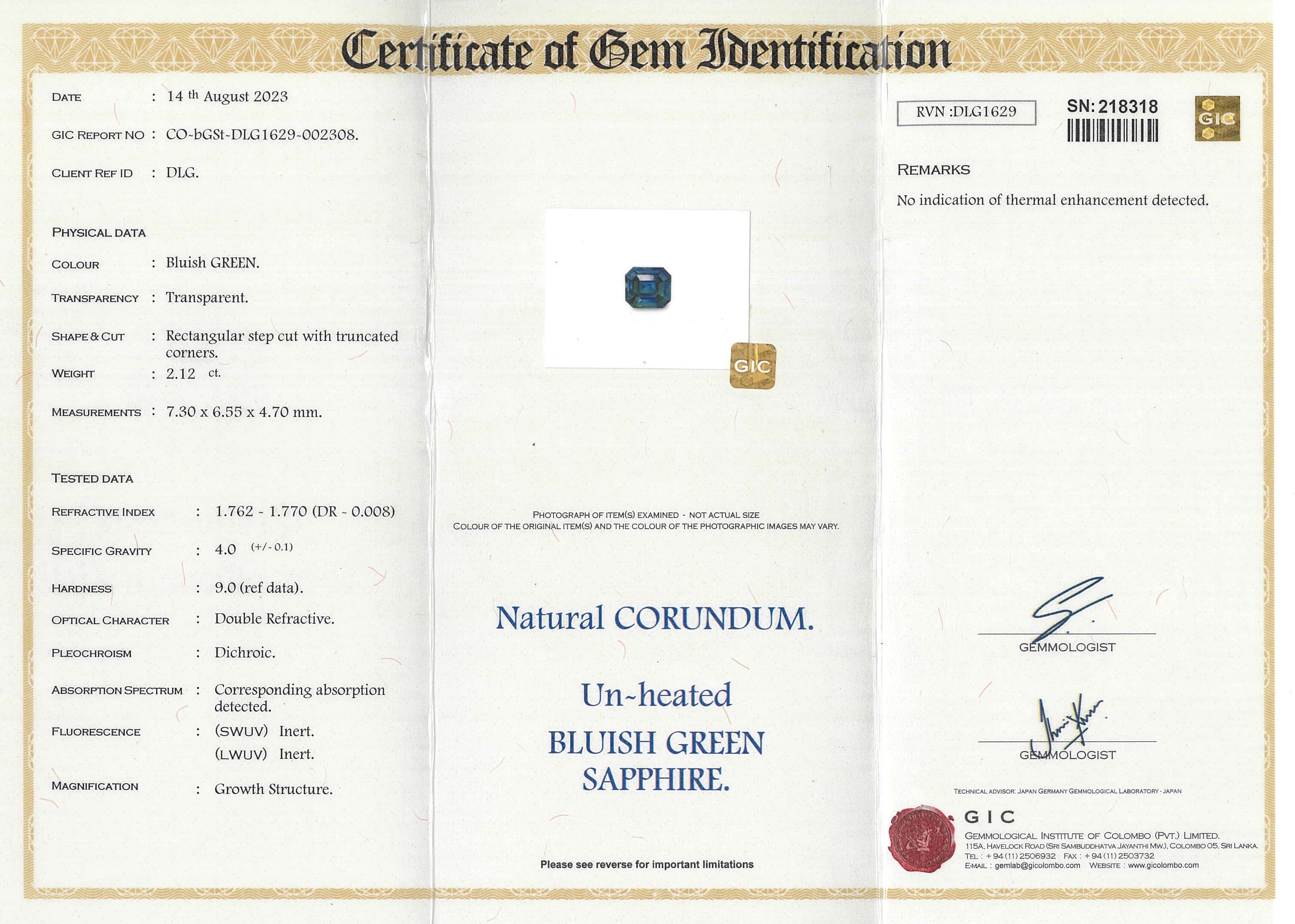2.12 ct Teal Sapphire Emerald Cut Natural Unheated Gemstones