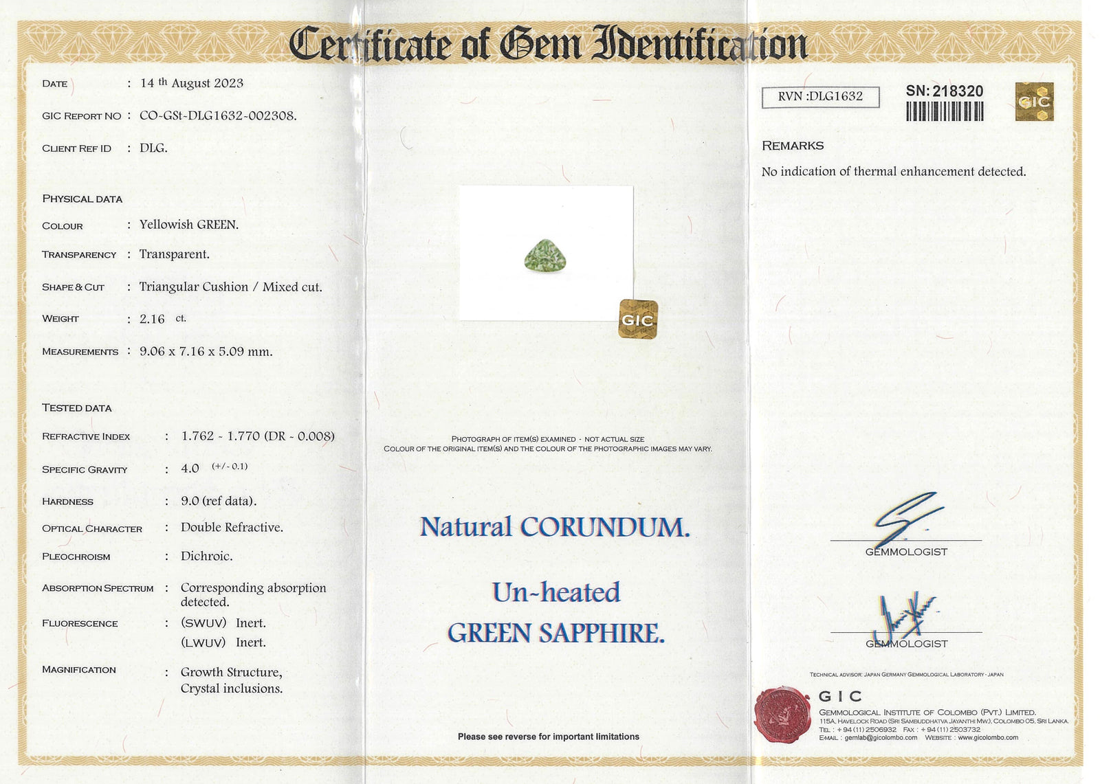 2.16 ct Mint Green Sapphire Triangular Cut Natural Unheated