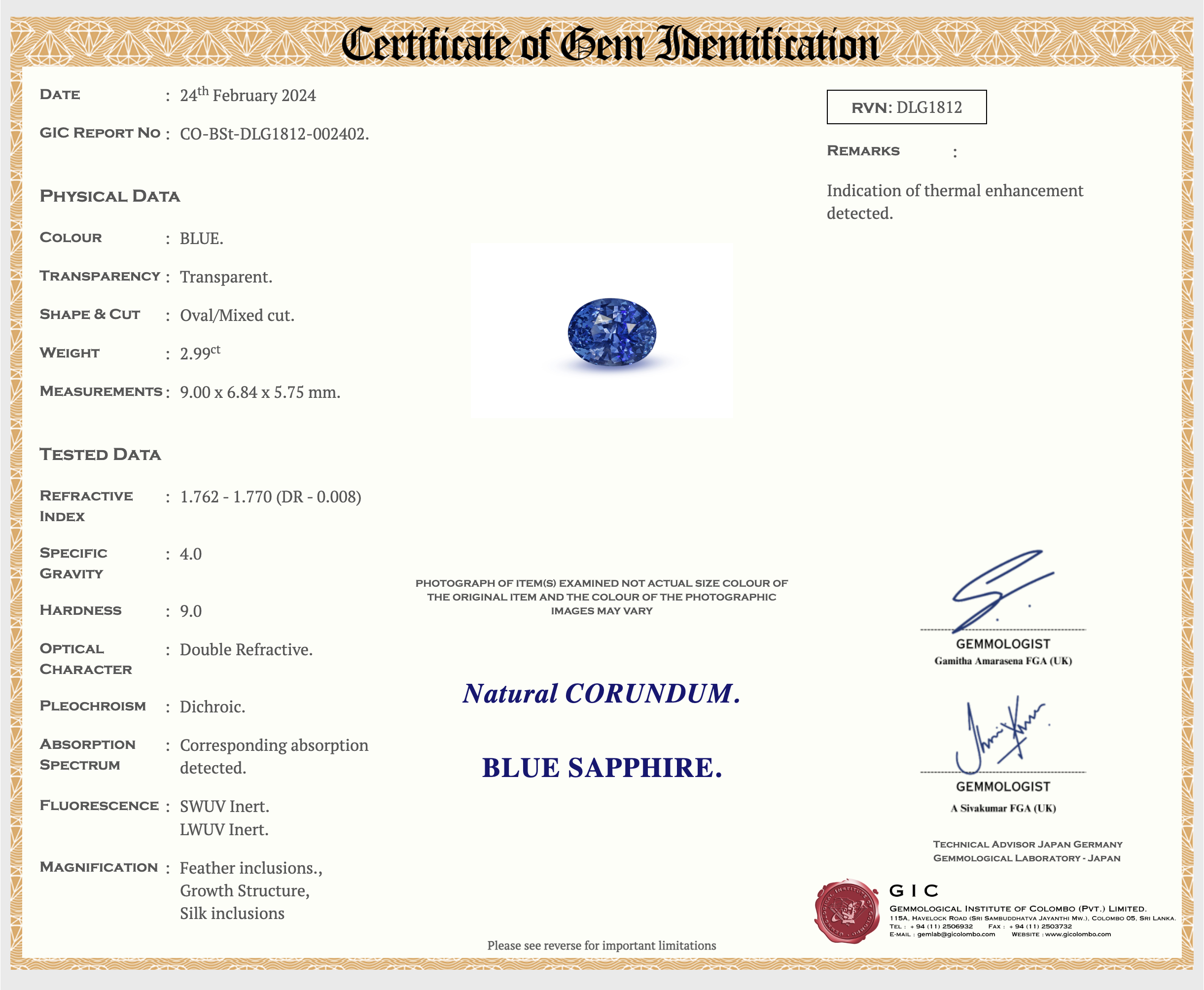 2.99 ct Blue Sapphire Oval Natural Heated Gemstones