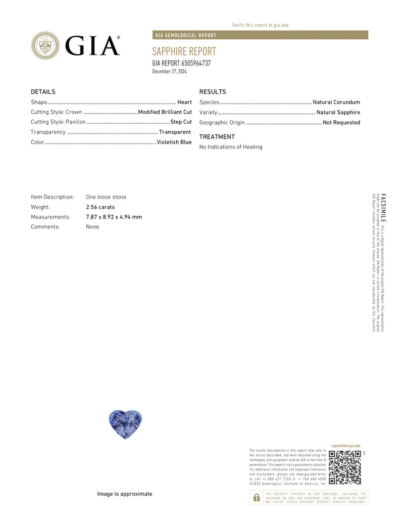 2.56 ct Ceylon Blue Sapphire Heart GIA Certified Unheated