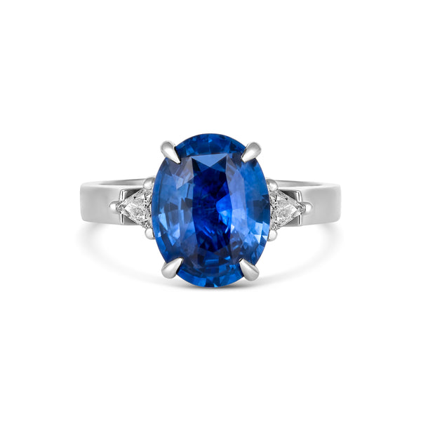 Ceylon Blue Sapphire Diamond Trilogy Platinum Ring 5.02 ct