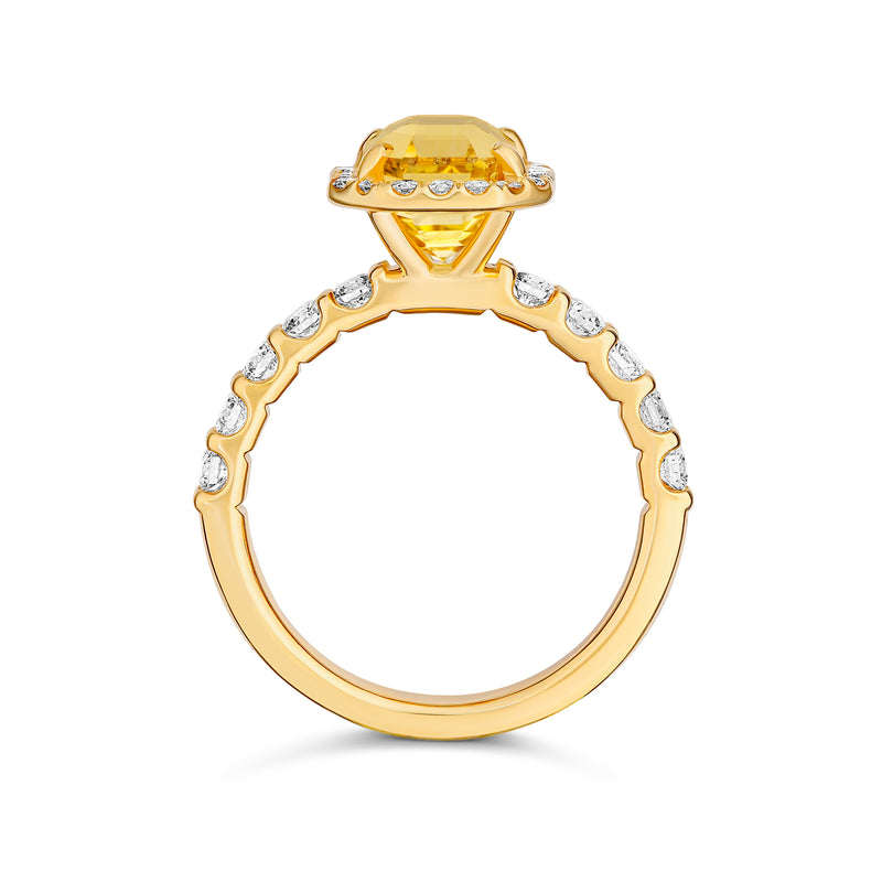 Yellow Sapphire Diamond Halo Engagement Ring on 18k Yellow Gold