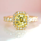 Yellow Sapphire Diamond Halo Engagement Ring on 18k Yellow Gold