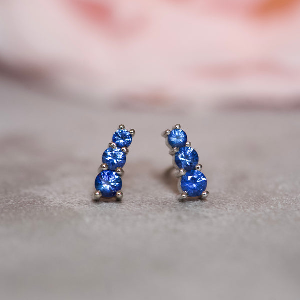 STARLET Blue Sapphire Stud Earrings 18k White Gold