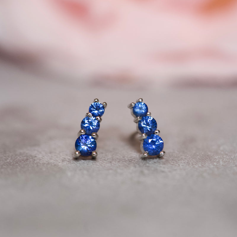 STARLET Blue Sapphire Stud Earrings 18k White Gold
