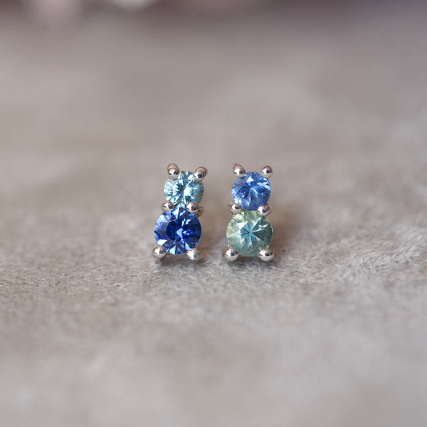 STARLET Blue Green Sapphire Stud Earrings 9k White Gold