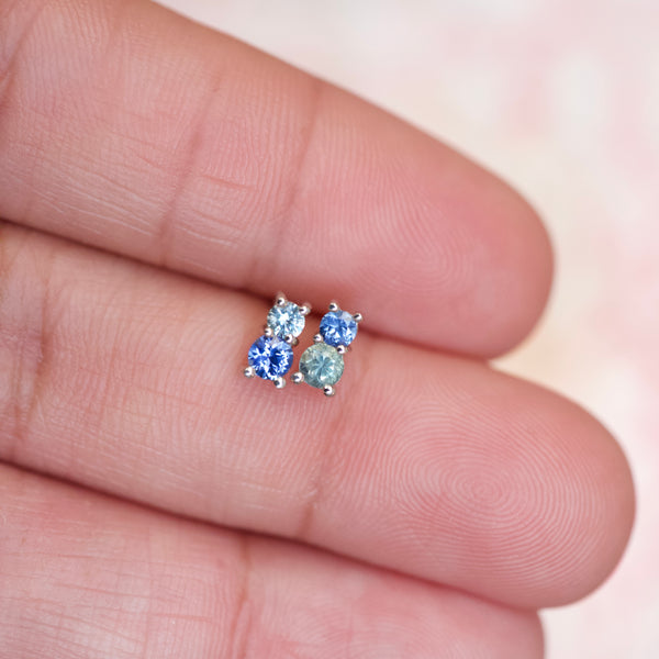 STARLET Blue Green Sapphire Stud Earrings 9k White Gold