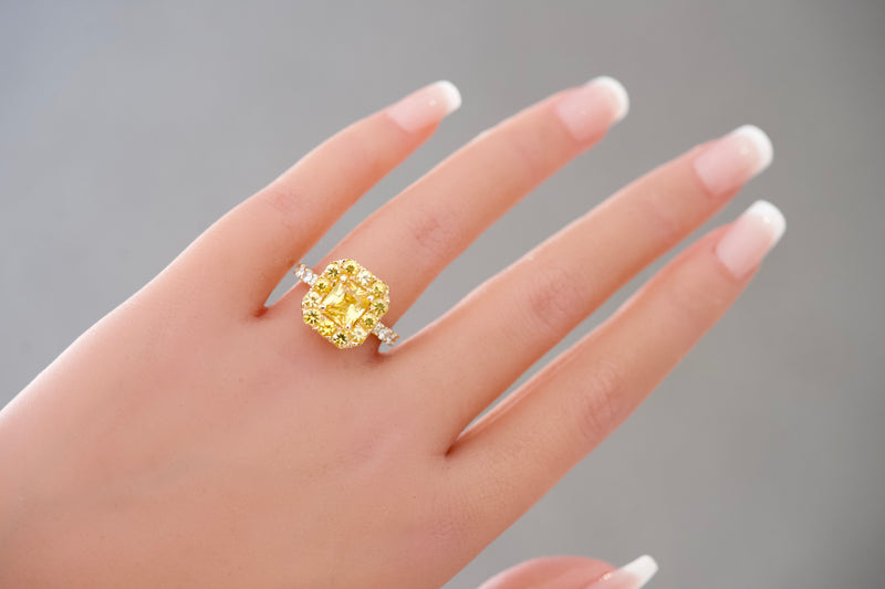 Ceylon Canary Yellow Sapphire Halo Engagement Ring