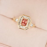 Padparadscha sapphire art deco ring