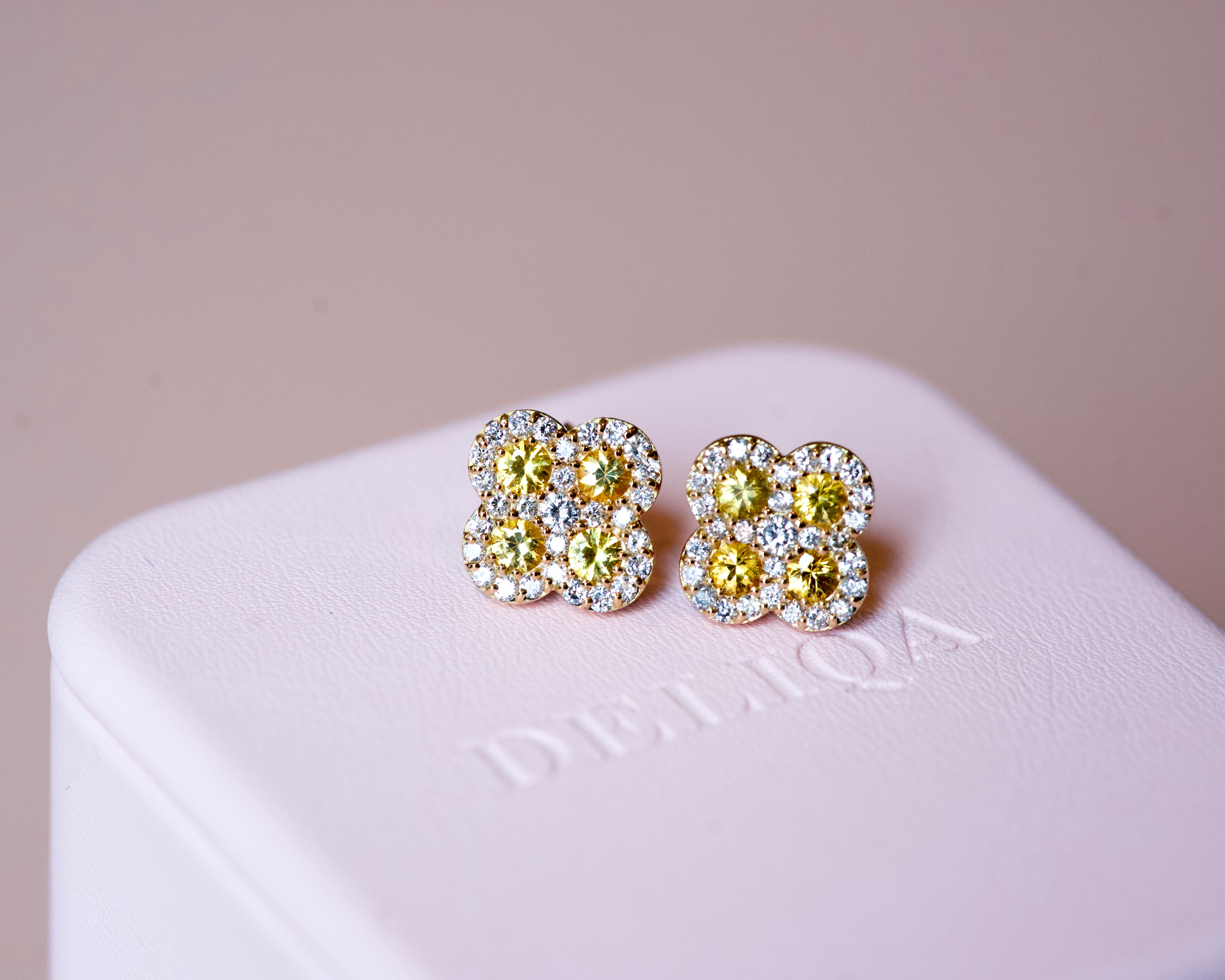 Yellow sapphire diamond cluster earrings on box
