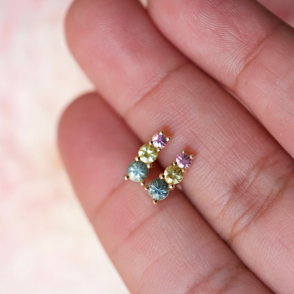 STARLET Multi Colour Sapphire Stud Earrings 18k Yellow Gold