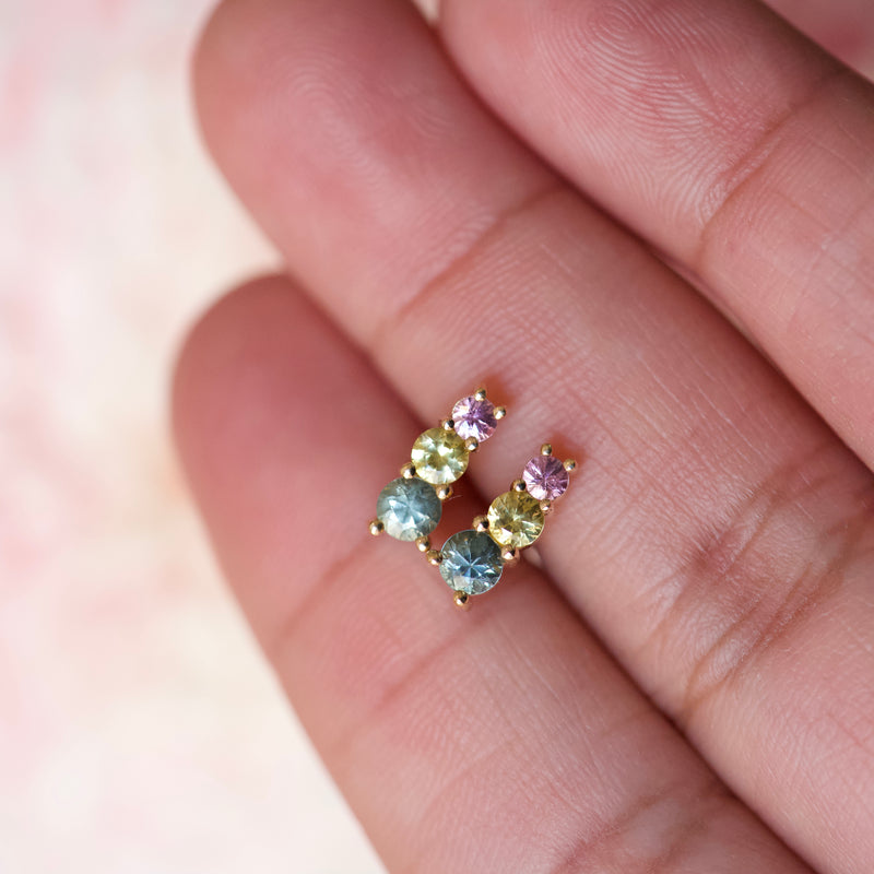 STARLET Multi Colour Sapphire Stud Earrings 18k Yellow Gold
