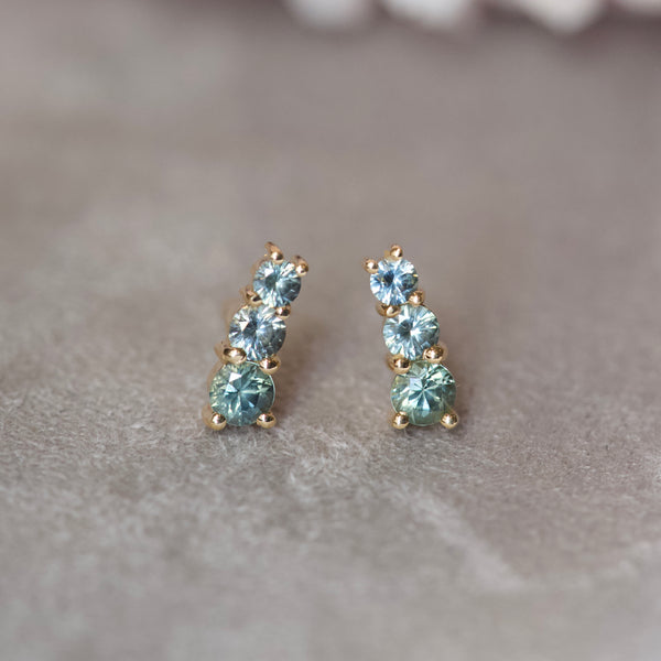 STARLET Green Sapphire Stud Earrings 18k Yellow Gold