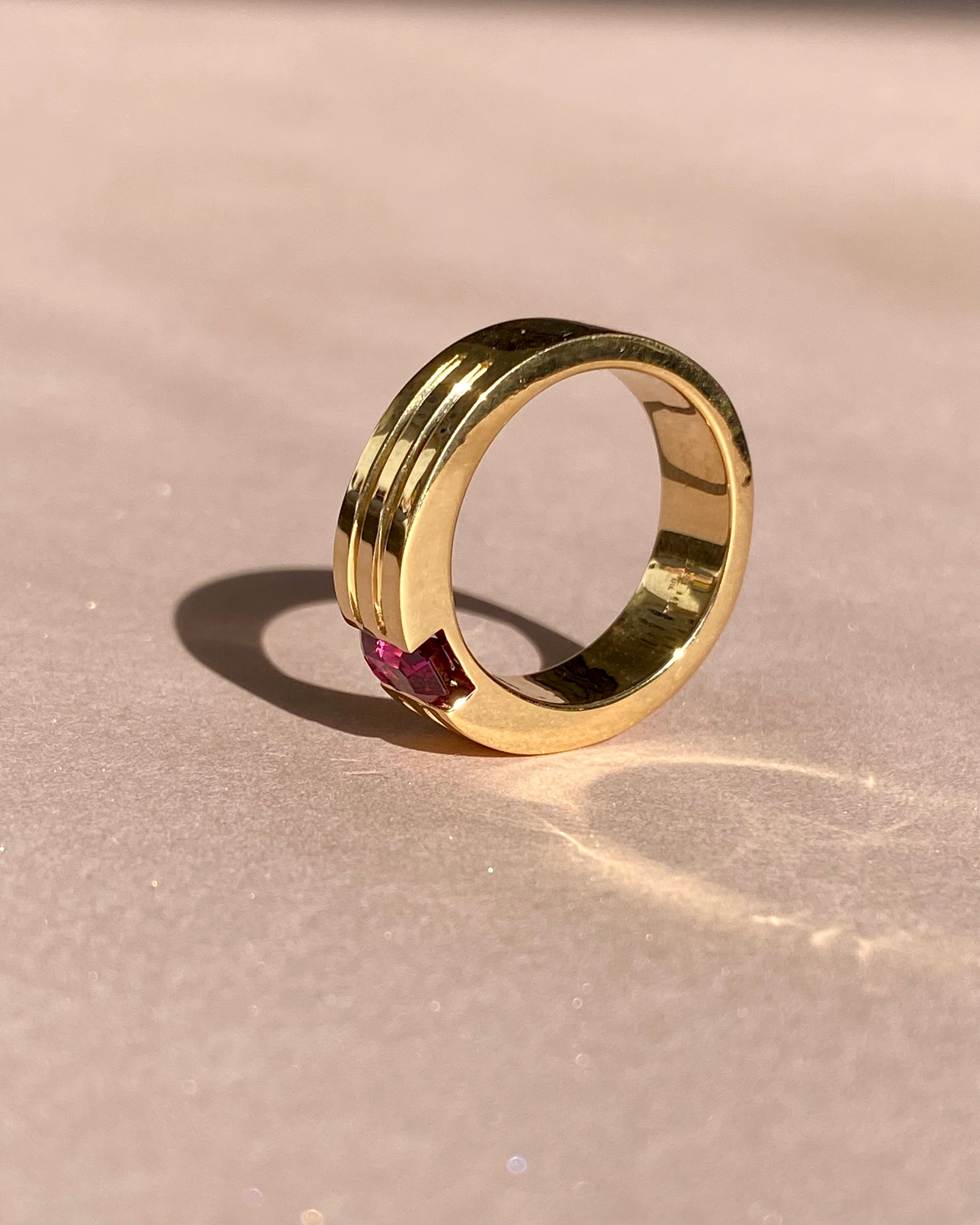 Emerald Cut Ruby Yellow Gold Men's Wedding Band