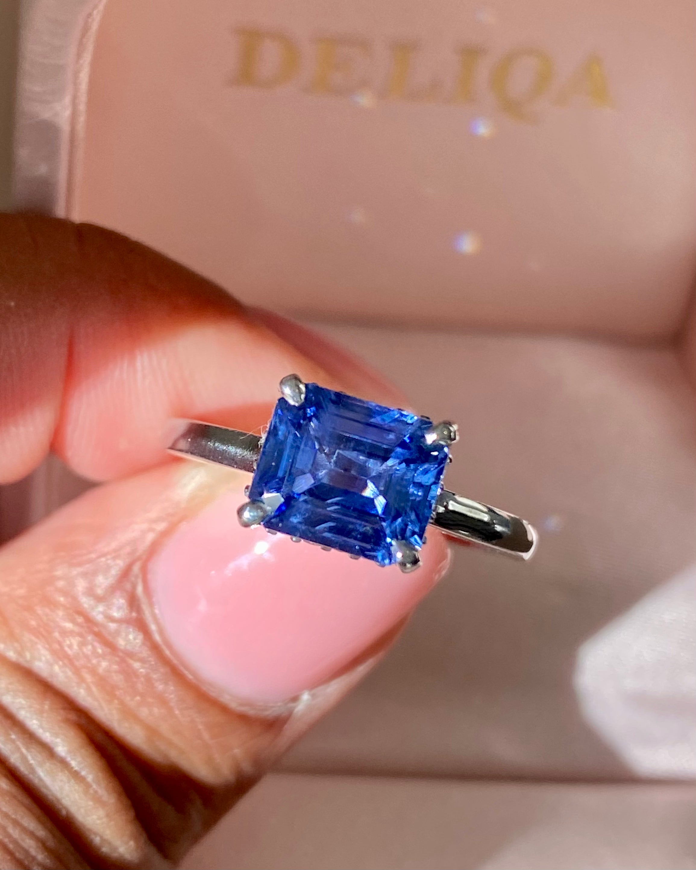 Emerald Cut Cornflower Blue Ceylon Sapphire Engagement Ring