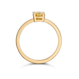 Emerald cut yellow sapphire ring in 18k gold, side view