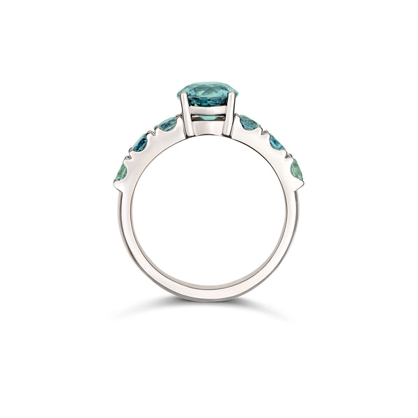 Unheated Teal Sapphire Ring White Gold