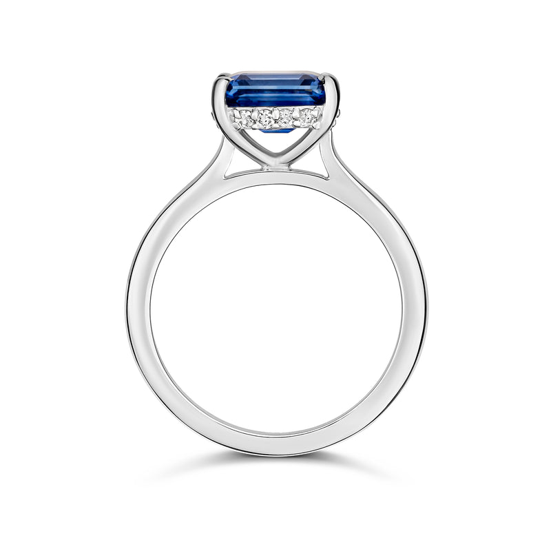 Blue sapphire platinum engagement ring with diamond detail