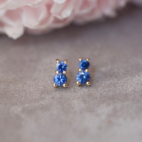 STARLET Blue Sapphire Stud Earrings 9k Yellow Gold