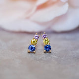 STARLET Multi Colour Blue Sapphire Stud Earrings 18k Yellow Gold