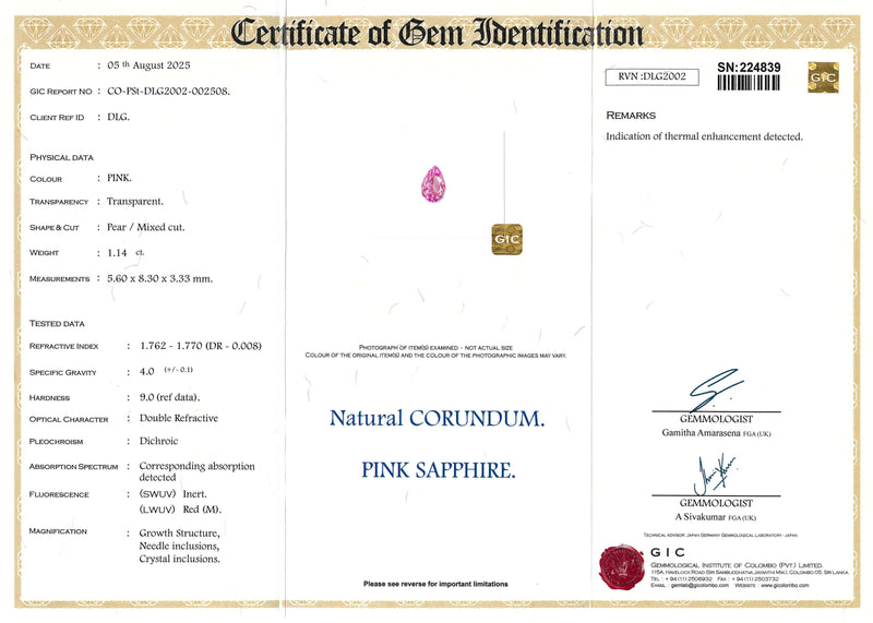 Pink Pear Ceylon Sapphire Heated Gemstone