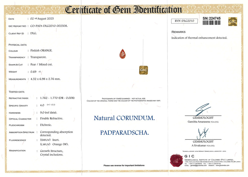 0.69 ct Padparadscha Pear Madagascar Sapphire Heated Gemstone