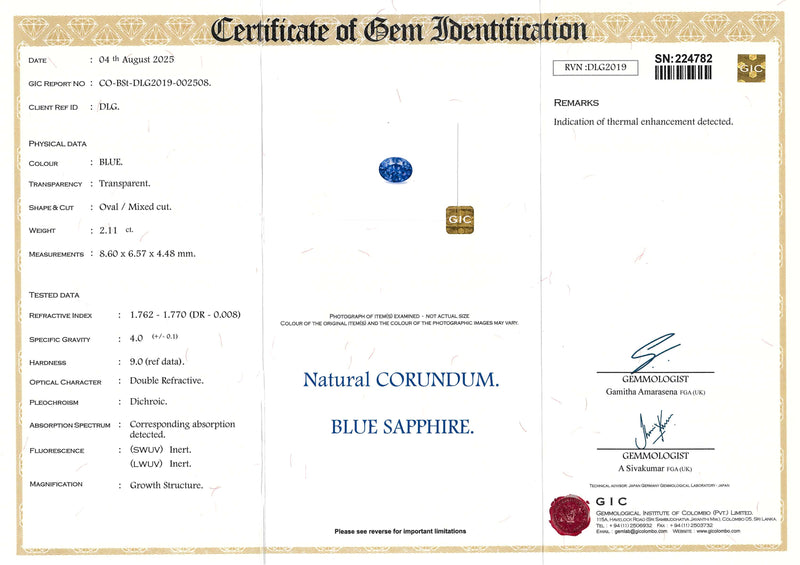 2.11 ct Blue Oval Ceylon Sapphire Heated Gemstone