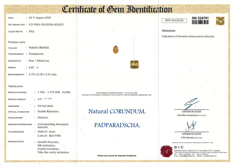 0.67 ct Padparadscha Pear Madagascar Sapphire Heated Gemstone