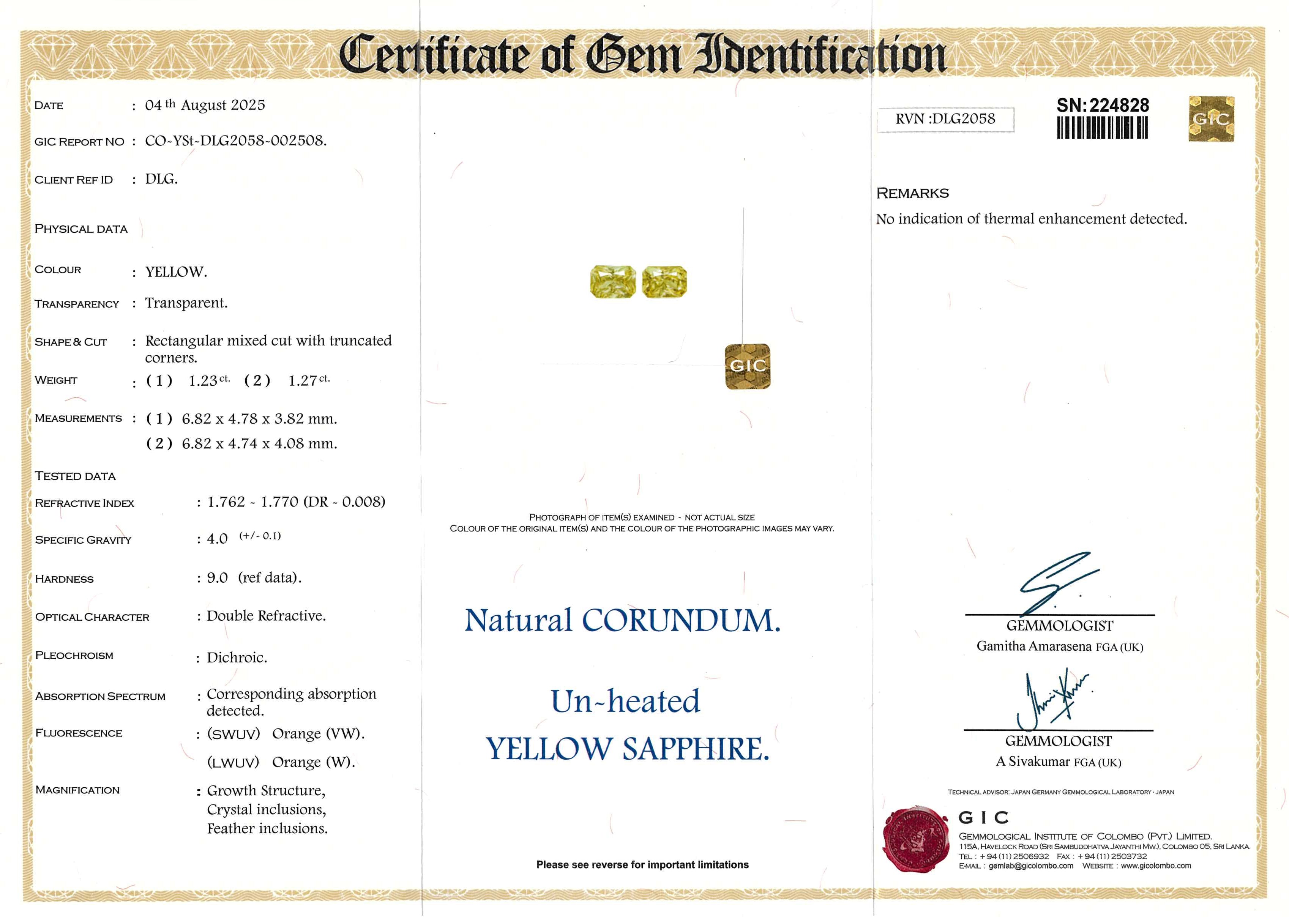 2.50 ctw Yellow Radiant Cut Pair Ceylon Sapphire Unheated Gemstones