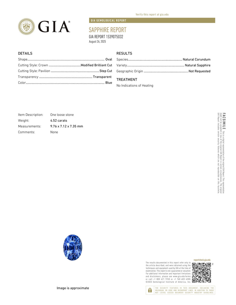 4.52 ct Cornflower Blue Oval Ceylon Sapphire Unheated Gemstone