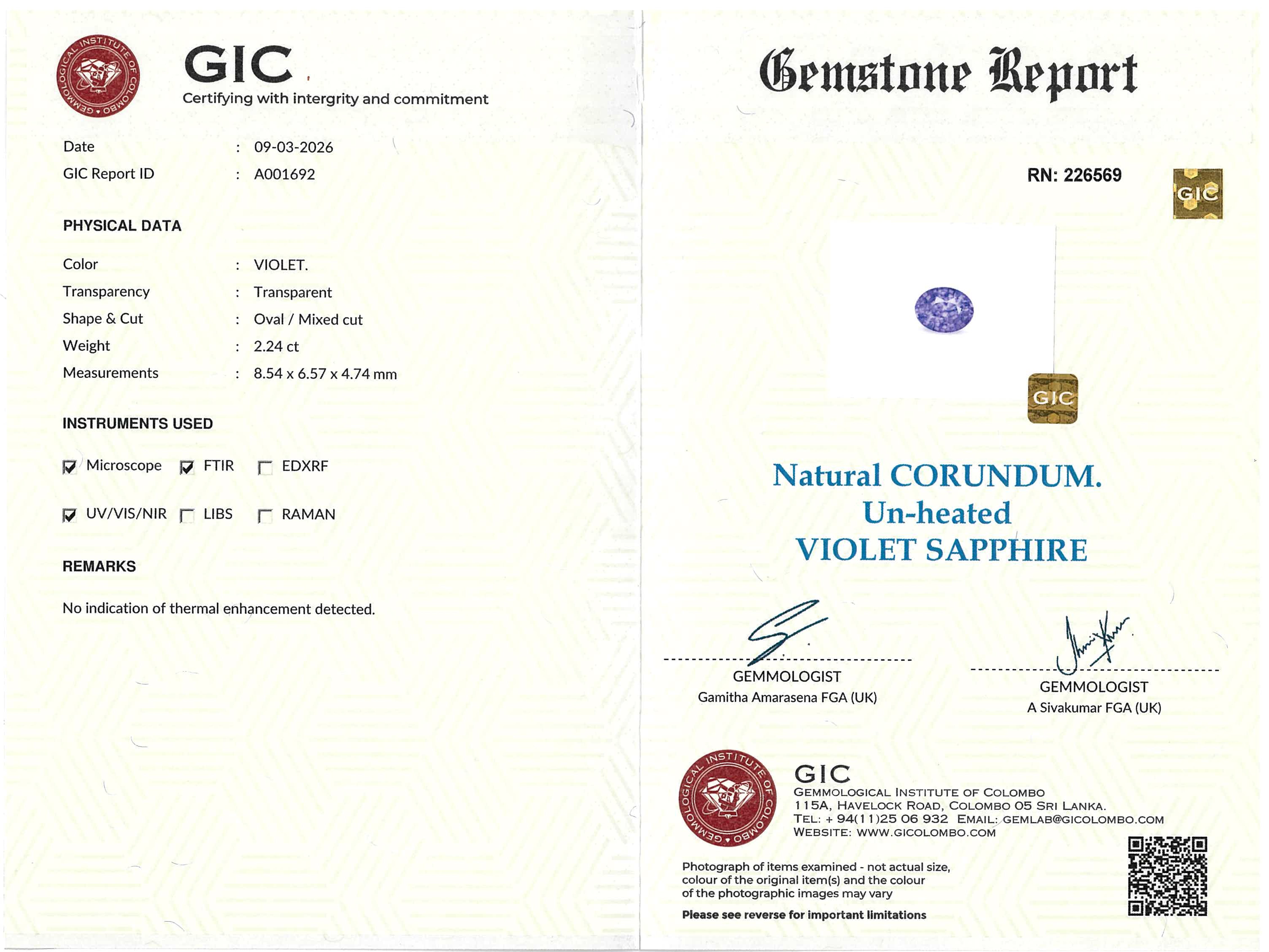 2.24 ct Violet Oval Mixed Cut Ceylon Sapphire Unheated Gemstone