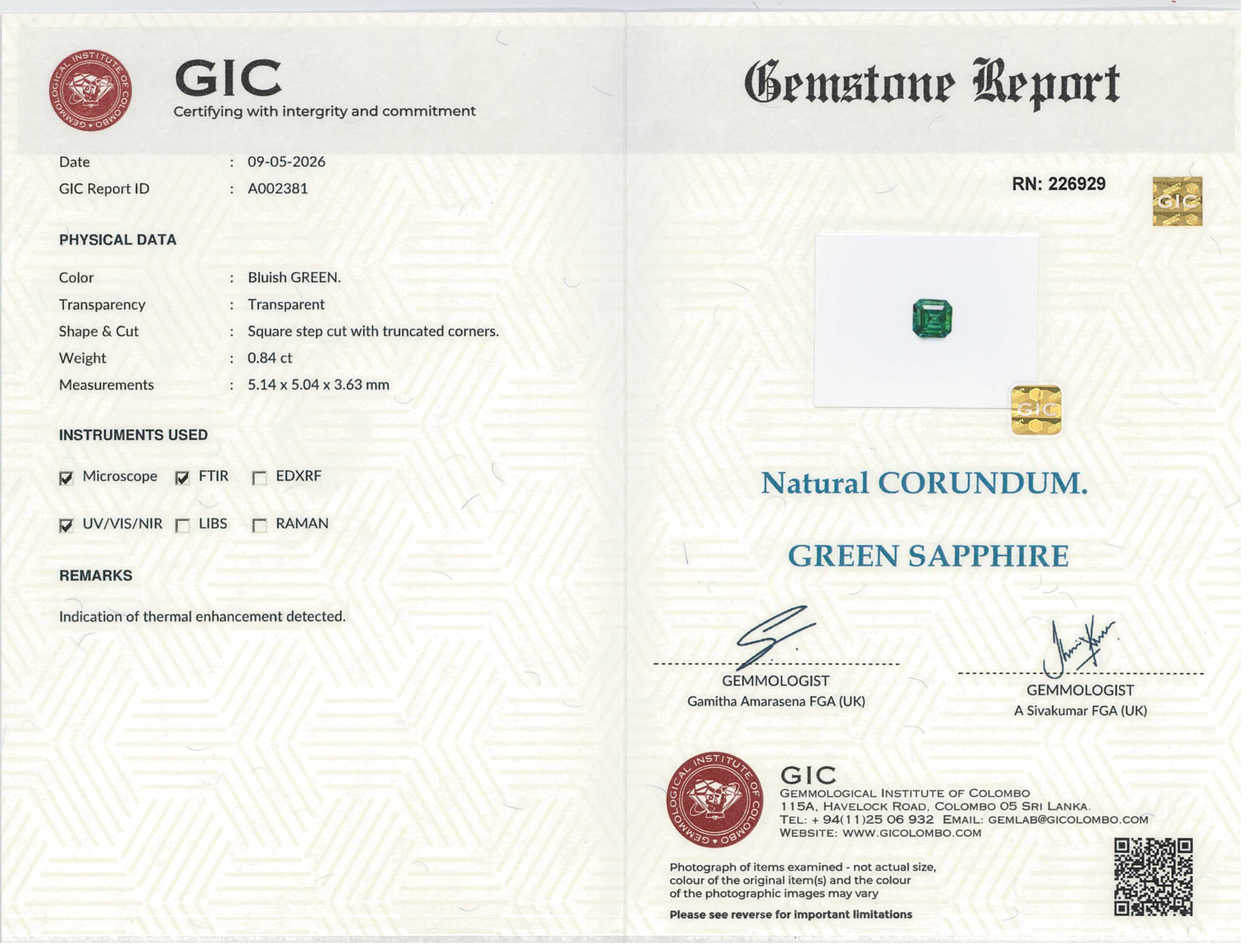 0.84 ct Emerald Cut Green Sapphire Heated Gemstone