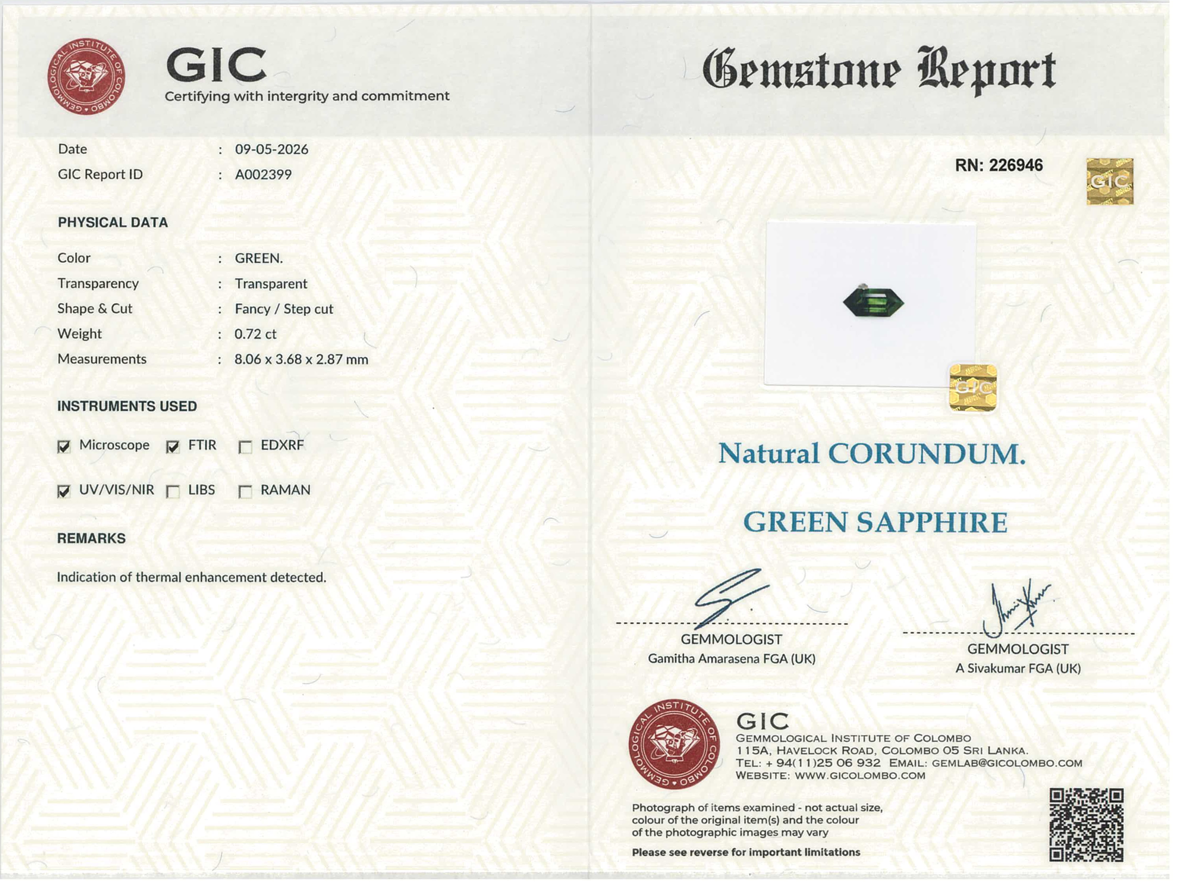 0.72 ct Fancy Cut Green Sapphire Heated Gemstone
