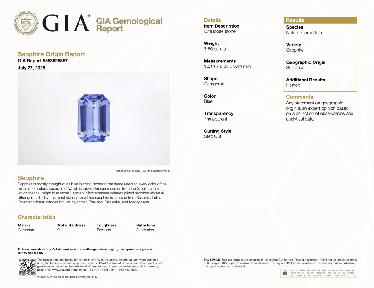 3.55 ct Medium Blue Sapphire GIA Certified Heated Emerald  Cut Gemstone
