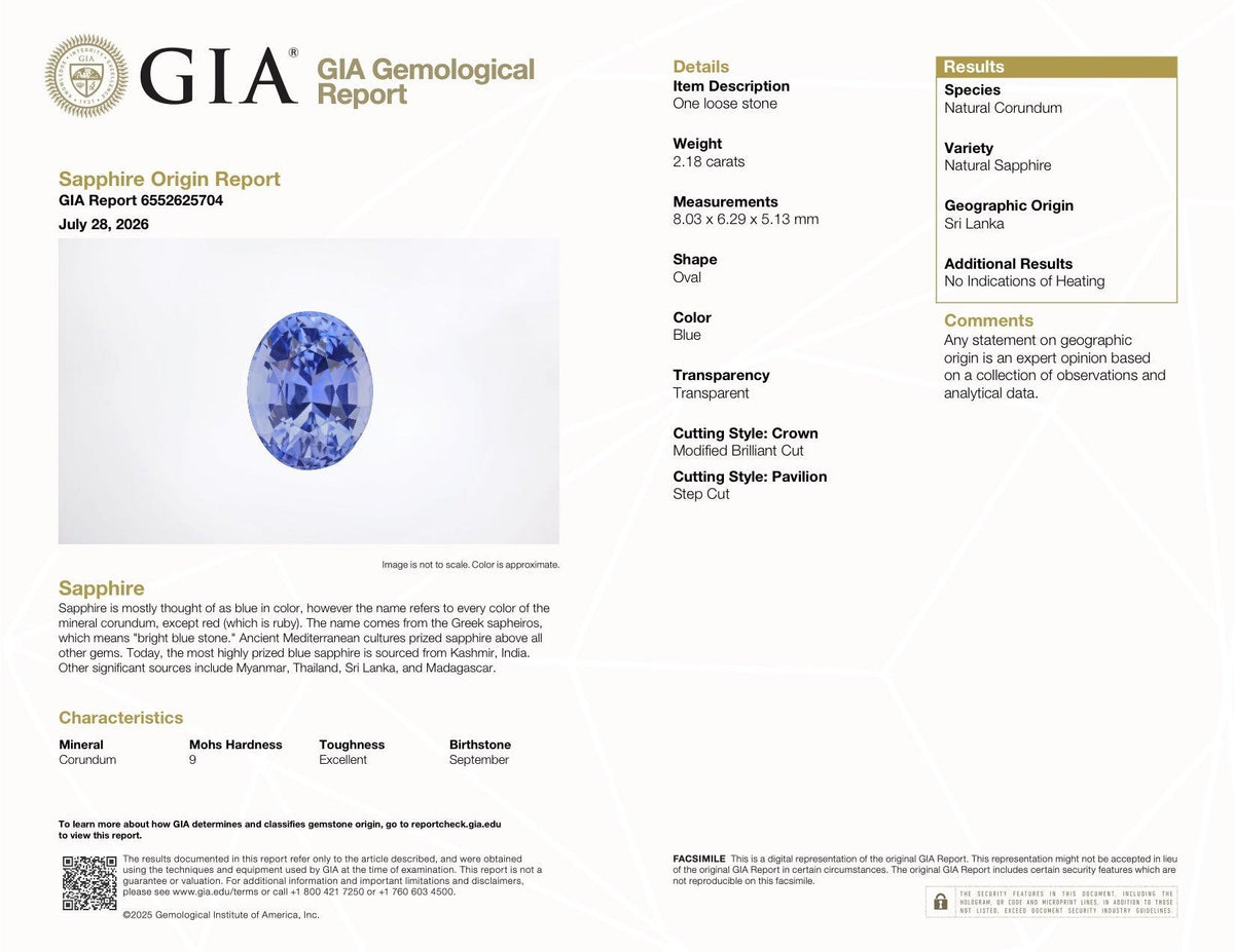 2.18 ct Medium Cornflower Blue Sapphire GIA Certified Unheated Oval