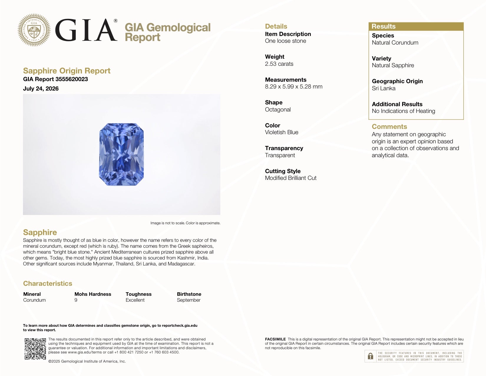 2.53 ct Medium Cornflower Blue Sapphire GIA Certified Unheated Radiant Cut Gem