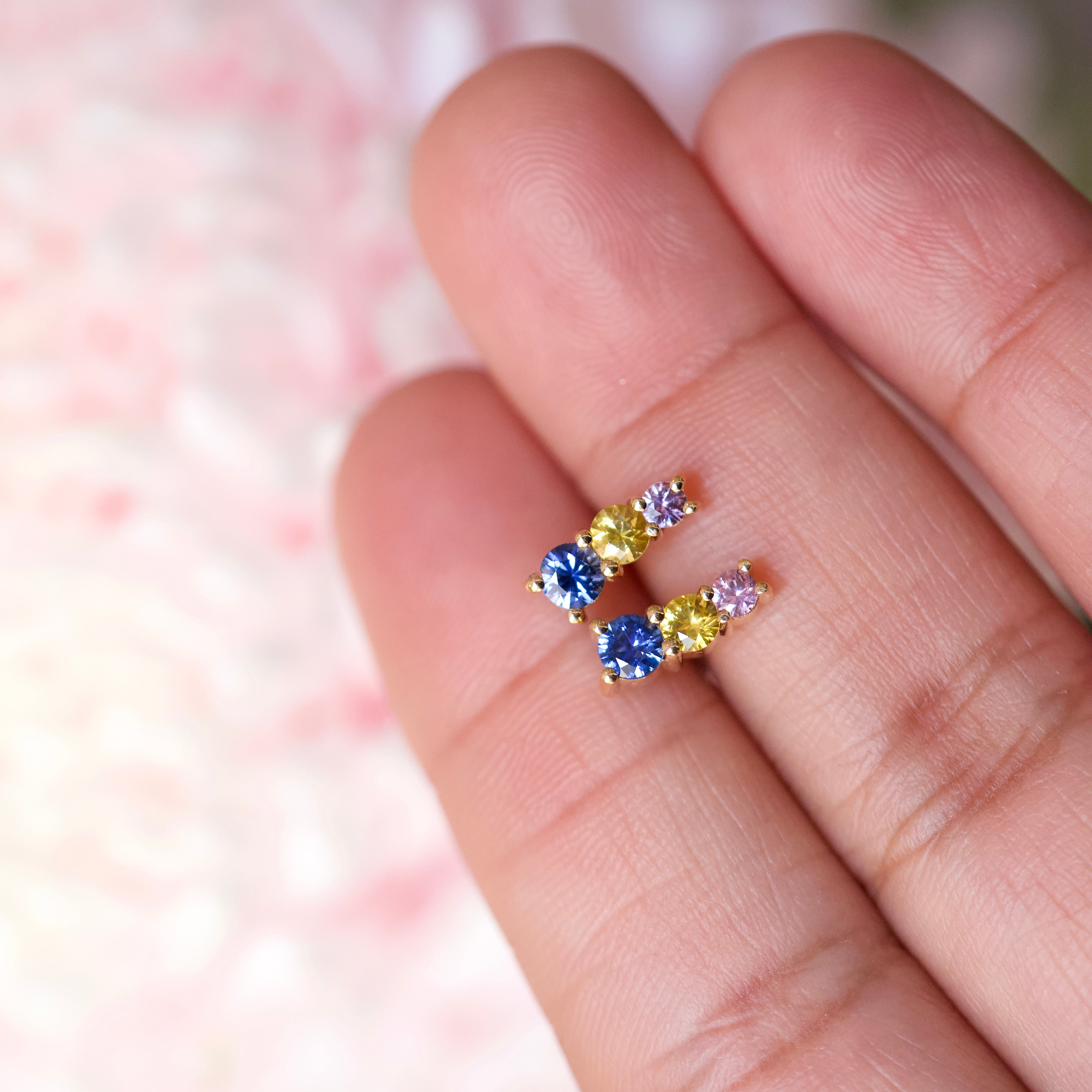 STARLET Multi Colour Blue Sapphire Stud Earrings 18k Yellow Gold
