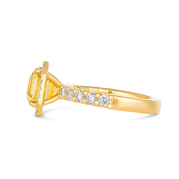 Yellow Sapphire Diamond Halo on 18k Yellow Gold