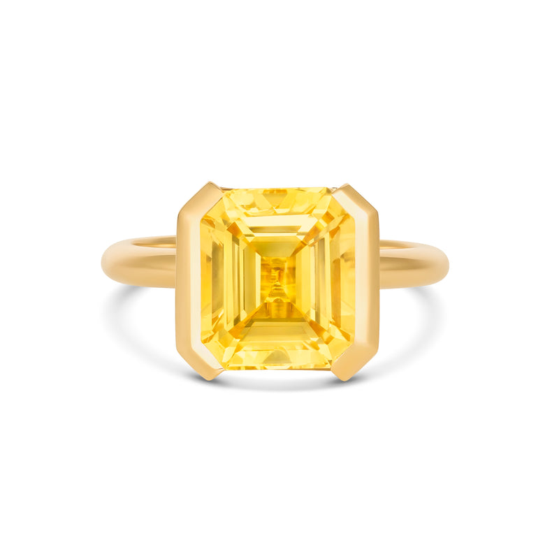 Emerald Cut Yellow Sapphire Half Bezel Set Ring