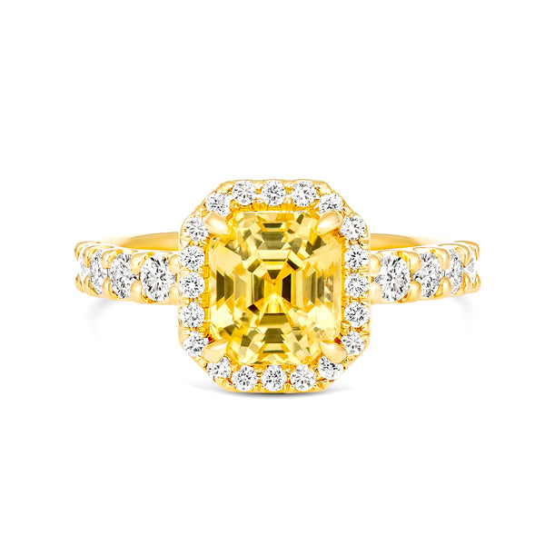 Yellow Sapphire Diamond Halo on 18k Yellow Gold