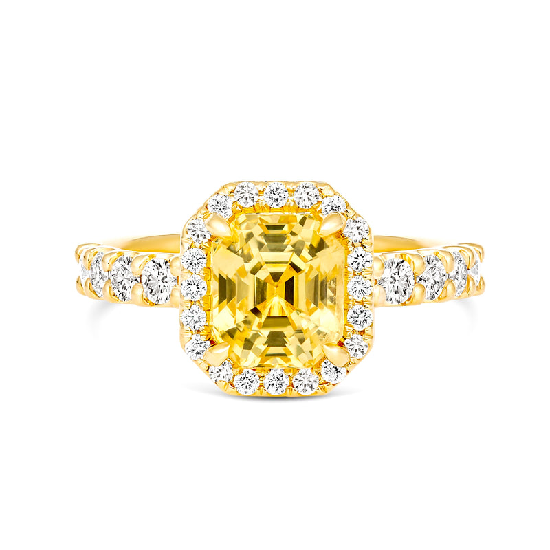 Yellow Sapphire Diamond Halo Engagement Ring on 18k Yellow Gold