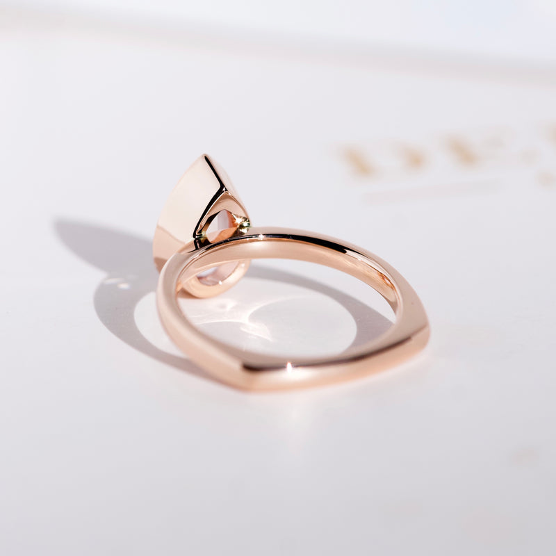 Peach Sapphire Pear Solitaire Bezel Set Rose Gold Ring