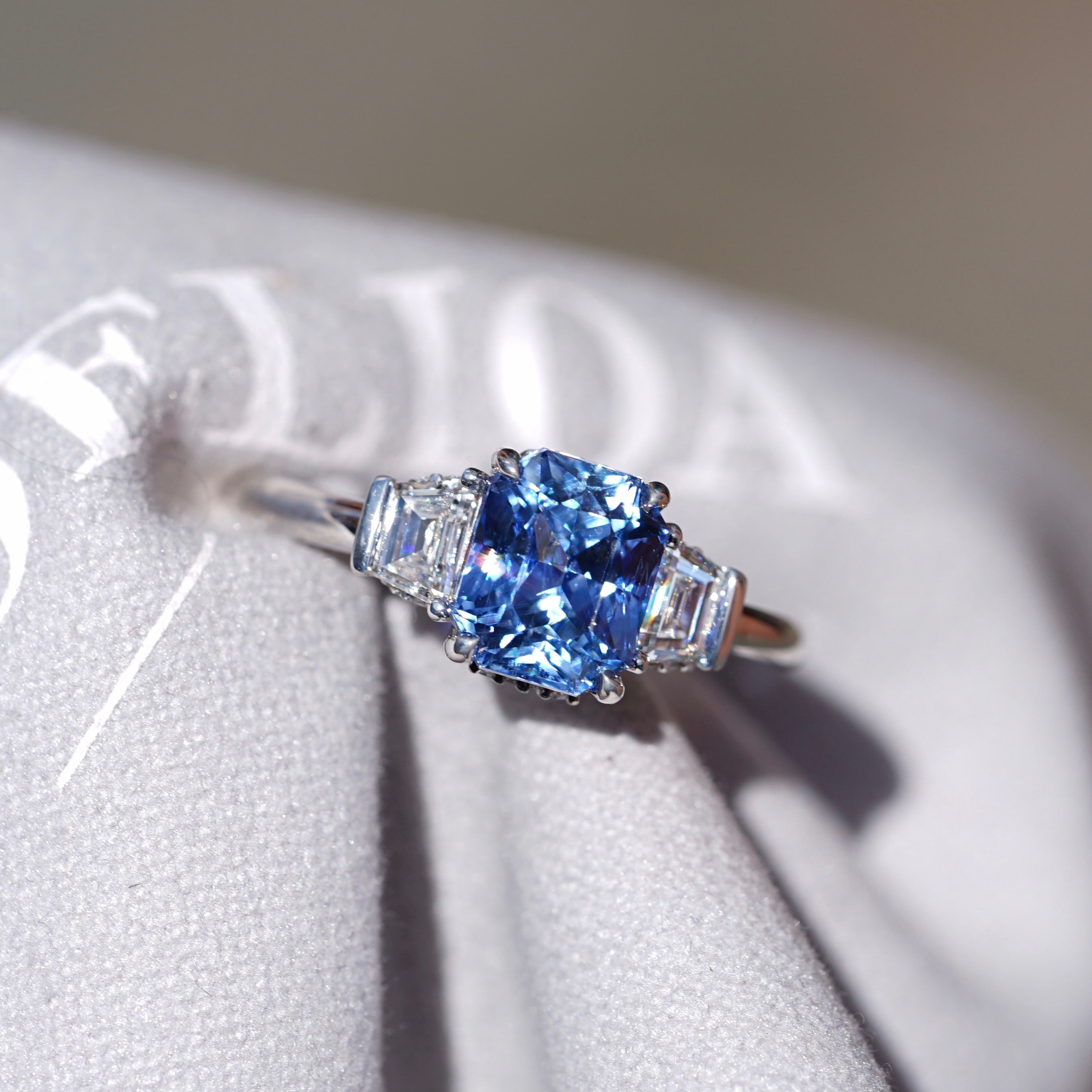 Cornflower Blue Ceylon Sapphire Diamond Hidden Halo Ring