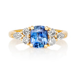 Ceylon blue sapphire with diamond cluster, top view